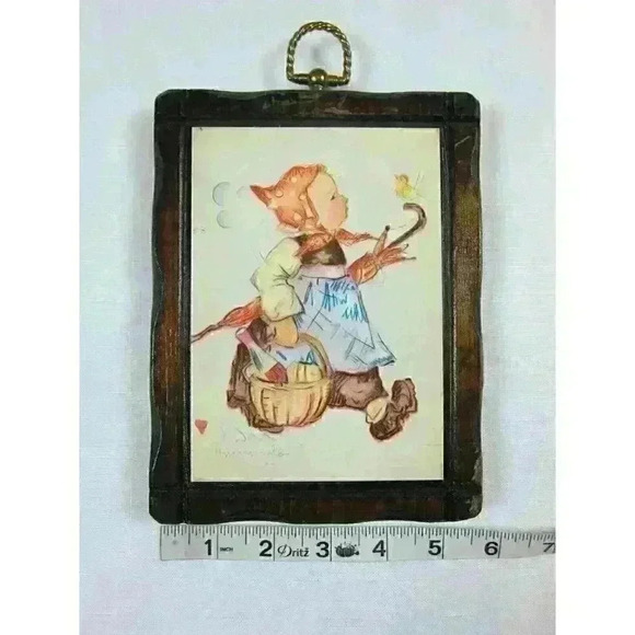 Vintage Hummel Children Wood Wall Plaques Handcrafted Pine Wood Frames Lot of 4 - Picture 7 of 12